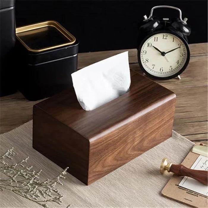 Walnut Solid Wood Tissue Box — Classic Desktop & Bathroom Storage