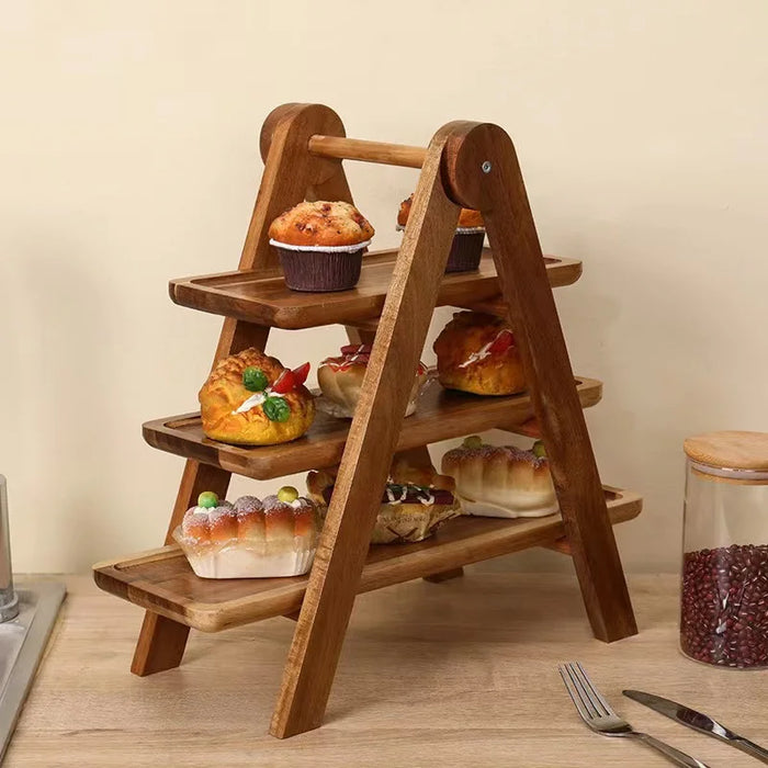 Natural Paulownia Wood 3-Tier Cake Stand — Space-Saving Kitchen Rack