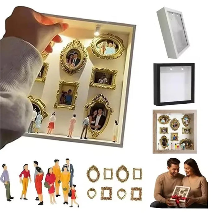 Mini Museum Silhouette Photo Box – DIY Memory Display Kit with Frames & Figurines