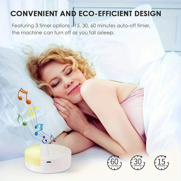 Portable 1200mAh USB Rechargeable White Noise Machine with Night Light & 9 Sounds