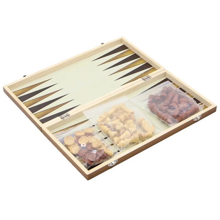 3‑in‑1 Foldable Wooden Travel Board — Chess, Checkers & Backgammon