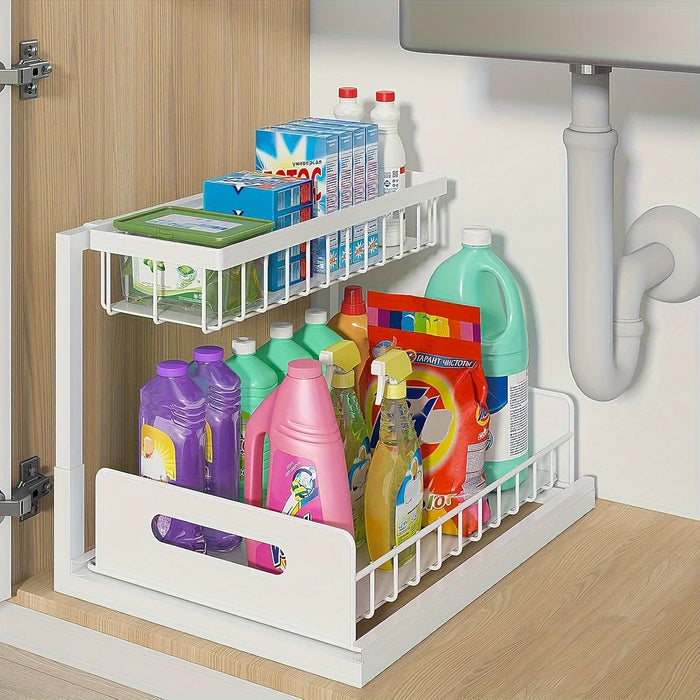 Under-Sink Sliding Drawer Organiser — Metal Pull-Out Shelves for Kitchen, Bathroom & Garage