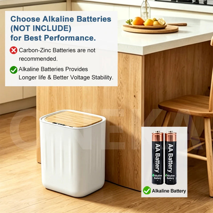 27L Sensor Bin with Built-in Bag Ring — Wood-Grain ABS