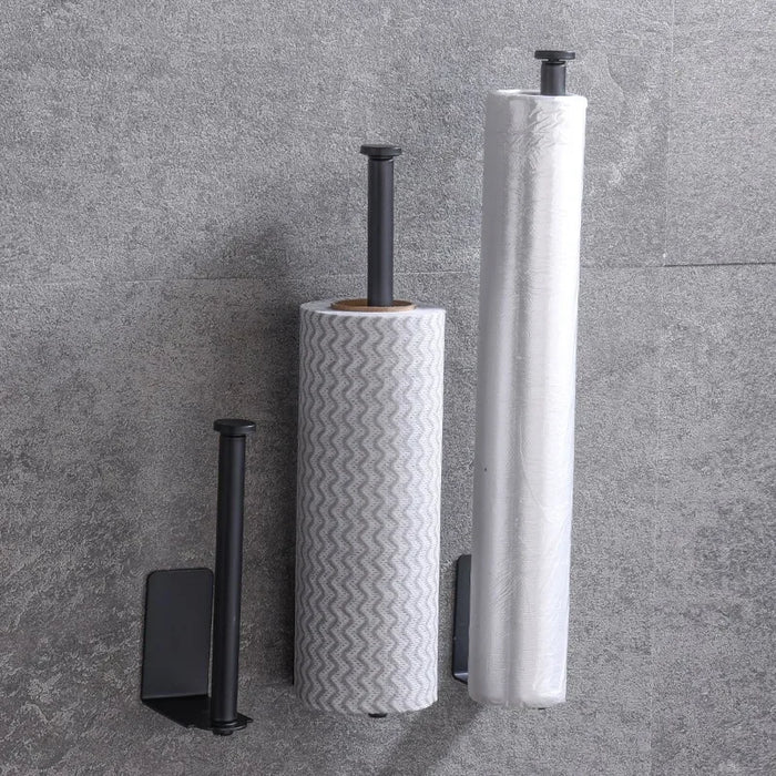 No‑Punch Stainless Steel Paper Towel Holder — Adhesive Kitchen Roll & Wrap Rack