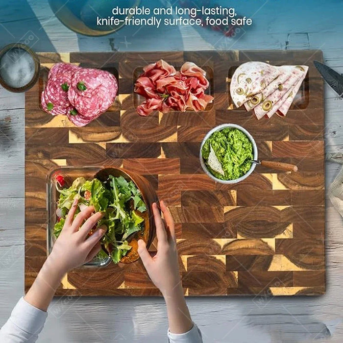 Thick Acacia Double‑Sided Checkerboard Wooden Cutting Board – Non‑slip