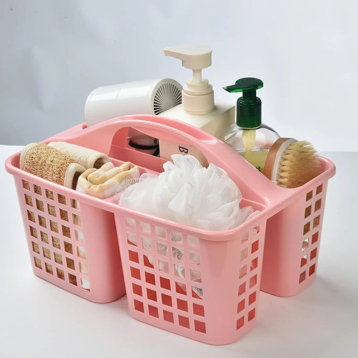 Portable Plastic Shower Caddy with Handle — Divided Storage Basket 30×20×13cm