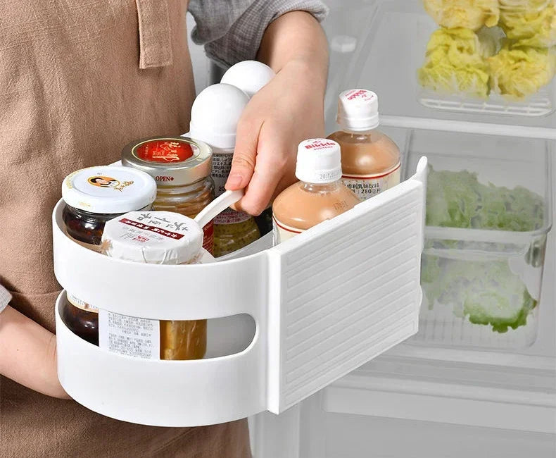 Rotating Fridge Organiser Bin – Soda Can & Bottle Holder, 360° Access