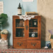 Nordic Solid Wood Retro Double-Door Display Cabinet — Desktop Storage for Cosmetics & Sundries