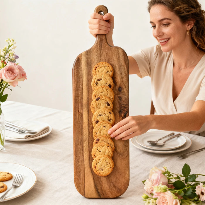 Acacia Wooden Cutting Board with Handle — Chopping & Serving Board (about 38cm & 41cm)