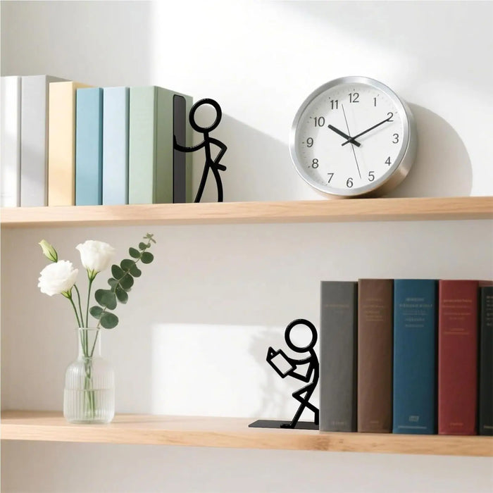 Metal Abstract Art Bookends — Non-Slip Heavy-Duty Shelf Supports (Set of 2)