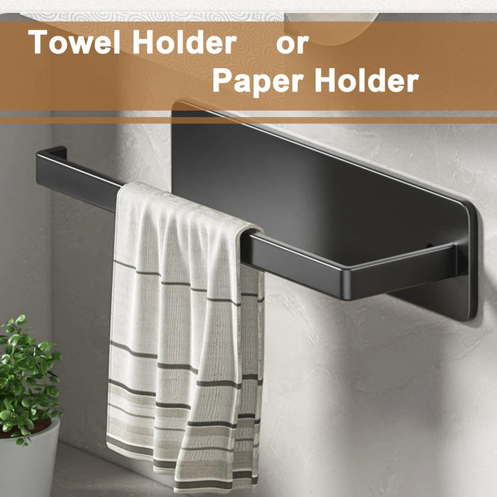 Self‑Adhesive Paper Towel & Toilet Roll Holder — No Drilling, Metal Rack (Black/Grey/White)