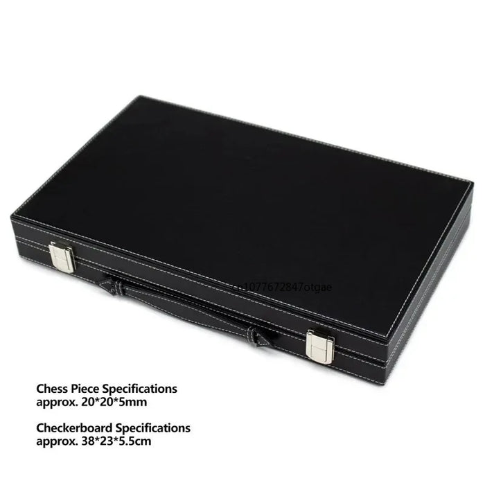 Backgammon & Chess Folding Set in Stitched Black Leatherette Case