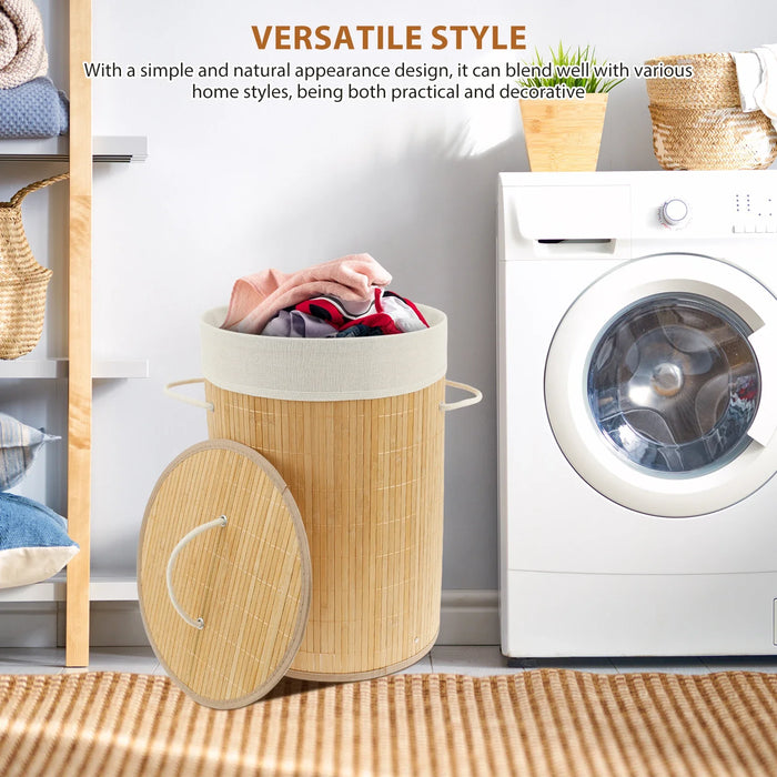 Bamboo Laundry Basket with Lid & Removable Liner, 36×36×50cm (14.2×19.7in)