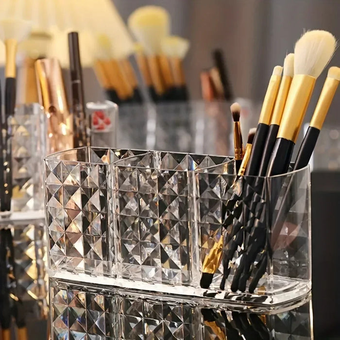 Clear Acrylic-Style Make-up Brush & Lipstick Organiser — Desk Cosmetic Holder