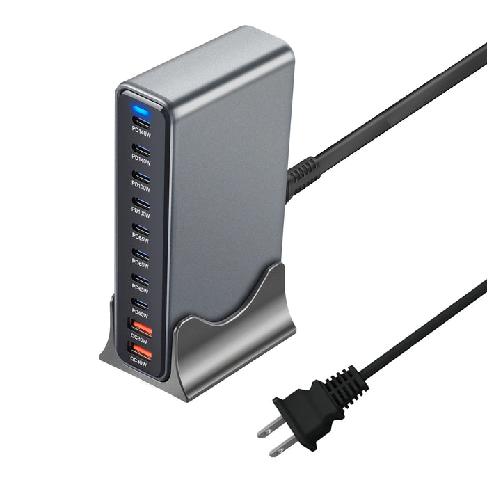 800W GaN 10-Port Desktop Charger — PD 140W Fast Charge for iPhone, iPad, MacBook