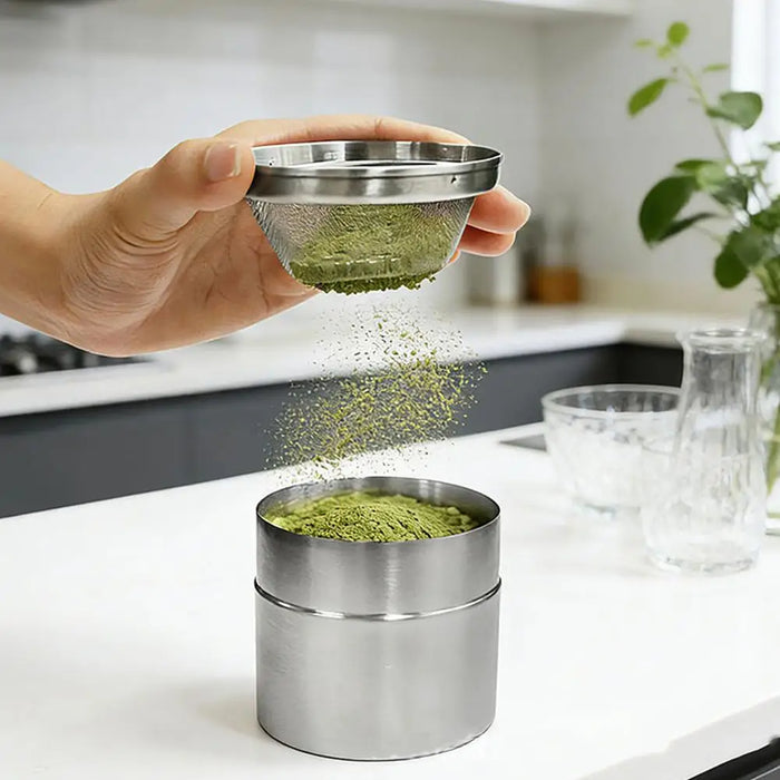 304 Stainless Steel Matcha Jar with 40‑Mesh Sieve — Airtight Tea & Powder Canister