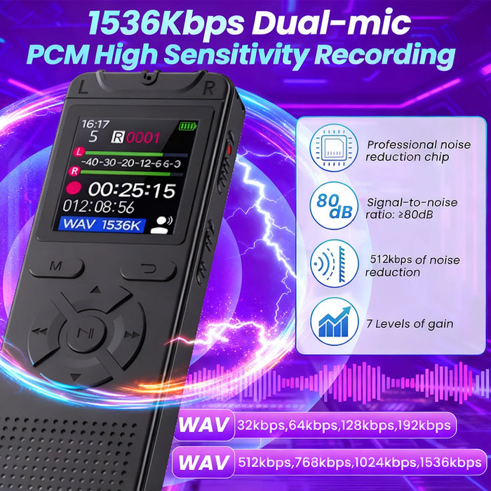 Digital Voice‑Activated Recorder T53 — WAV Recording, MP3 Playback, USB Flash Drive