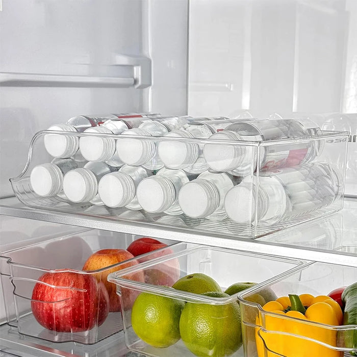 Fridge Can Dispenser & Storage Bin – Clear Fridge Organiser for Cans, Bottles & Pantry