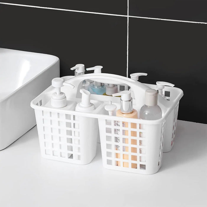 Portable Plastic Shower Caddy with Handle — Divided Storage Basket 30×20×13cm
