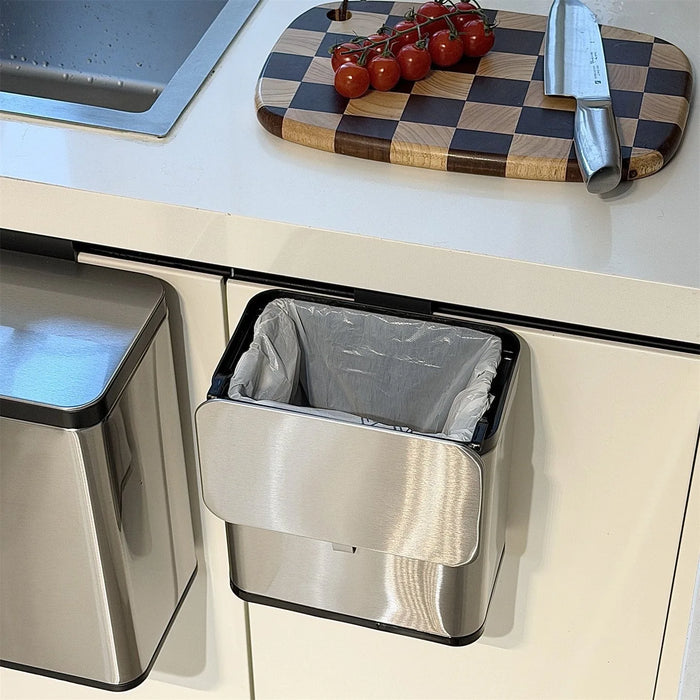 Wall-Mounted Stainless Steel Kitchen Bin — No-Bend-Over, Press-On Lid