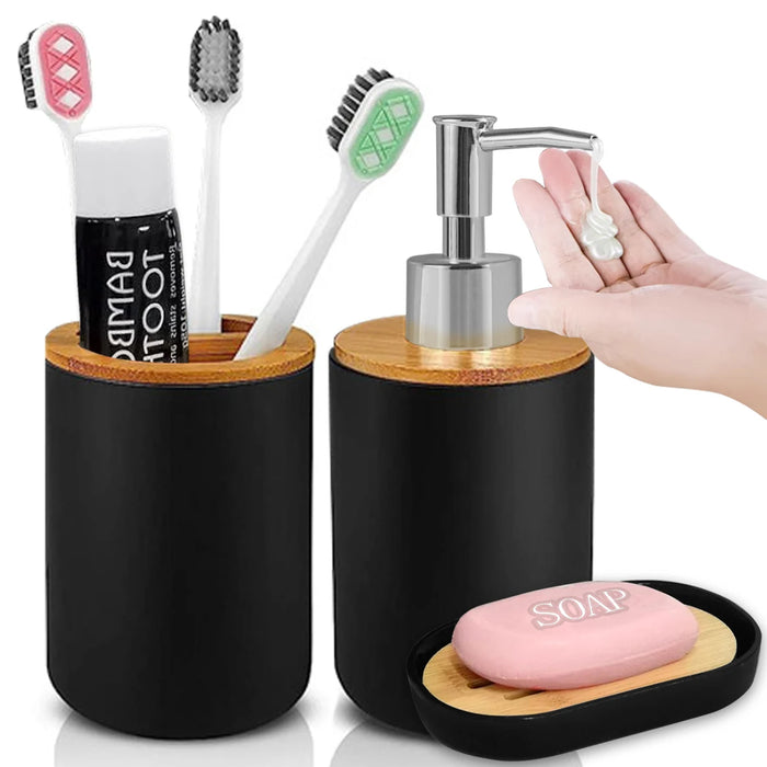 Bathroom Set – Soap Dispenser, Toothbrush Holder & Soap Box (Plastic)