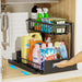 Under-sink Pull-out Metal Organiser — Sliding Storage Shelf for Kitchen (Black/White)