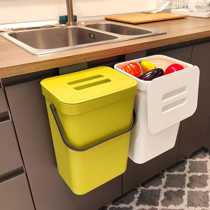 Kitchen Food Waste Bin — Small Countertop Compost Caddy with Lid, Wall-Mountable (3L & 5L)