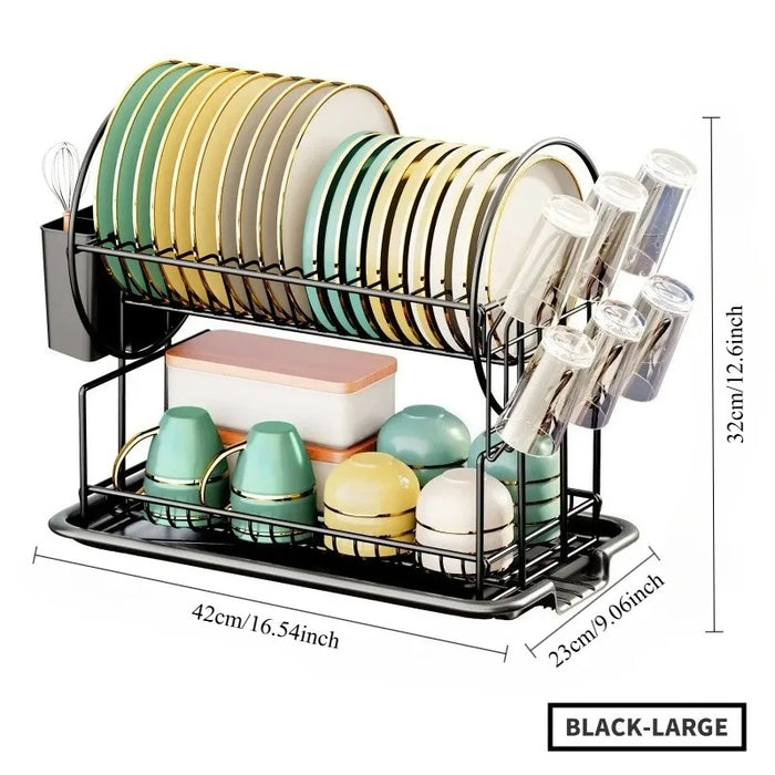 2-Tier Dish Drying Rack with Drip Tray, Cup & Utensil Holders