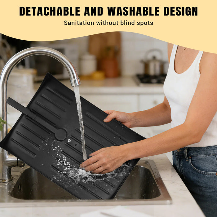 2-Tier Black Carbon Steel Dish Drying Rack with Drip Tray & Utensil Holder