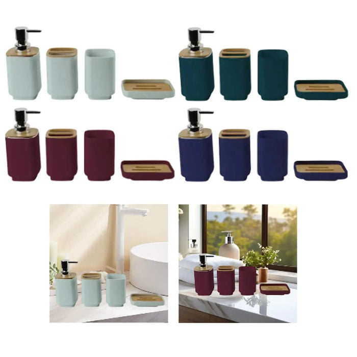 4-Piece Bathroom Accessory Set — Dispenser, Toothbrush Holder, Cup & Soap Tray