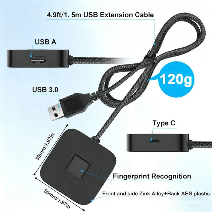 USB Fingerprint Reader for Windows Hello with 1.5m Cable — Windows 11/10
