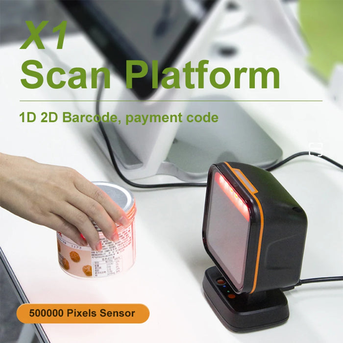 TD-X1-1100 Desktop Hands-free 1D/2D Barcode Scanner — Flat, High-speed Reader