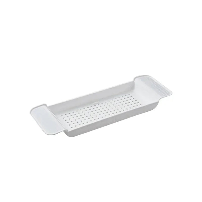 Extendable Bathtub Shelf Tray – Plastic Bath Rack for Towels & Books (White/Black)
