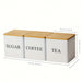 Set of 3 Metal Canisters with Bamboo Lids – 500ml Coffee, Tea & Sugar (Black or White)