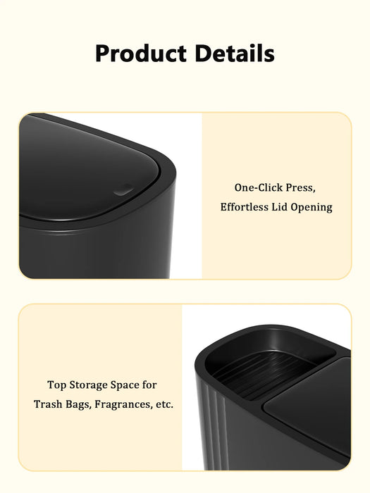 Large-capacity Oval Rubbish Bin with Press Lid — Odour-sealing PP Bin for Home