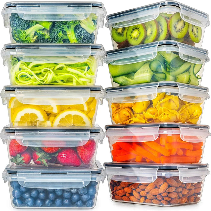 Kitchen Food Container Set — 10× 840ml BPA-Free Plastic, Microwave & Dishwasher Safe, with 10 Stickers & Marker