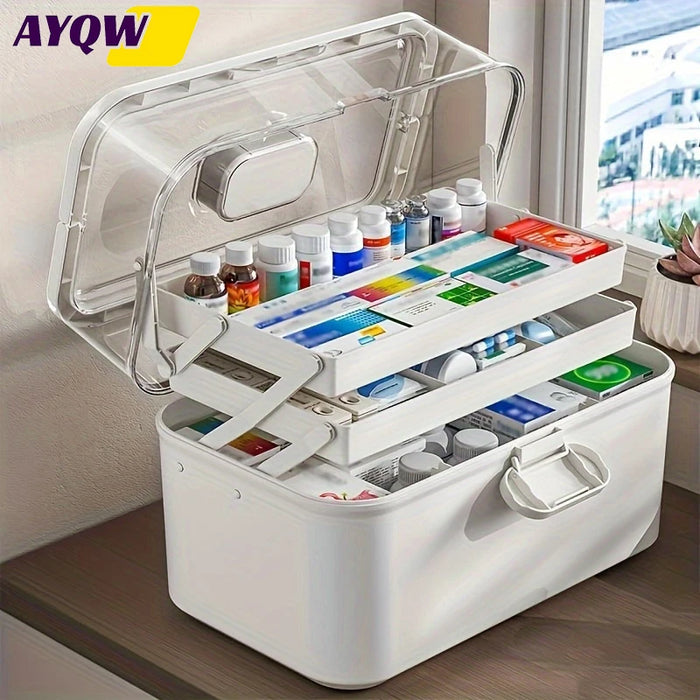 Large Capacity Foldable Medicine Storage Box with Clear Lid — Modern White Plastic Organiser