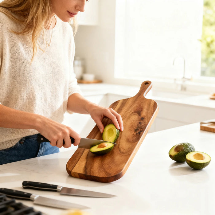 Acacia Wooden Cutting Board with Handle — Chopping & Serving Board (about 38cm & 41cm)