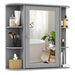 3-Tier Mirrored Bathroom Cabinet — Wall-Mounted with Display Shelves, Grey