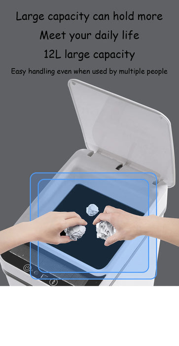 12L Touchless Sensor Bin — Slim Motion-Activated Lid for Bathroom, Kitchen & Office