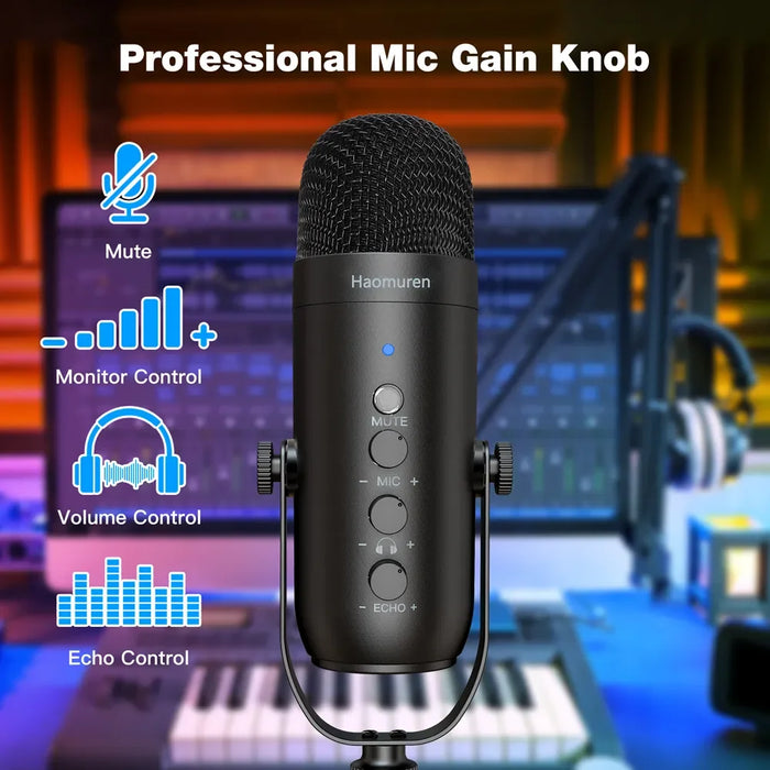 USB Cardioid Condenser Microphone Kit with Boom Arm — Streaming & Podcast Setup
