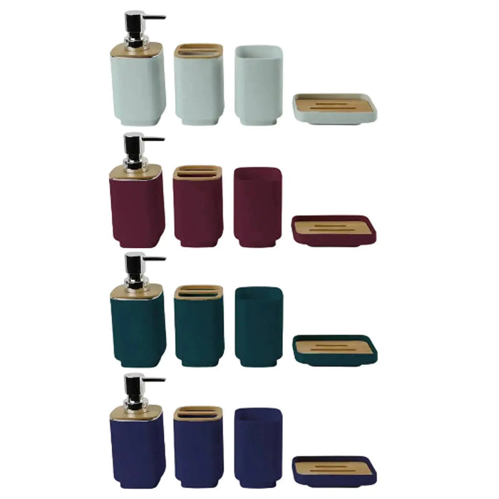 4-Piece Bathroom Accessory Set — Dispenser, Toothbrush Holder, Cup & Soap Tray
