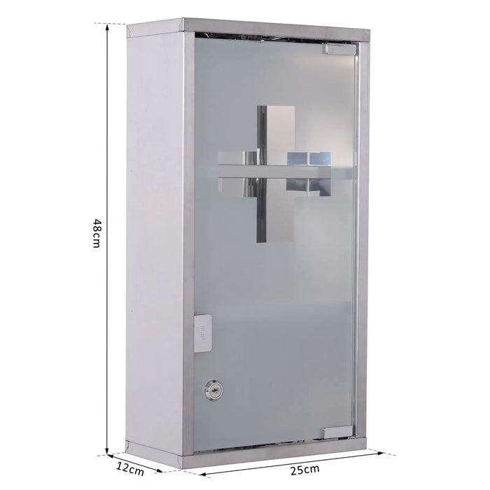 Lockable Wall‑Mounted Medicine Cabinet with Safety Glass Door, Silver, 48cm