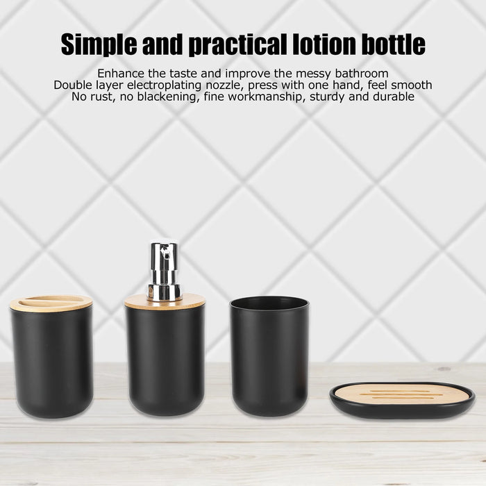 4-piece Bamboo-Accent Bathroom Set — Dispenser, Toothbrush Holder, Tumbler & Soap Dish
