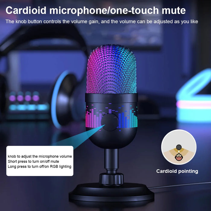 USB Condenser Microphone with RGB — 192kHz/24bit Cardioid Mic for Streaming & Recording