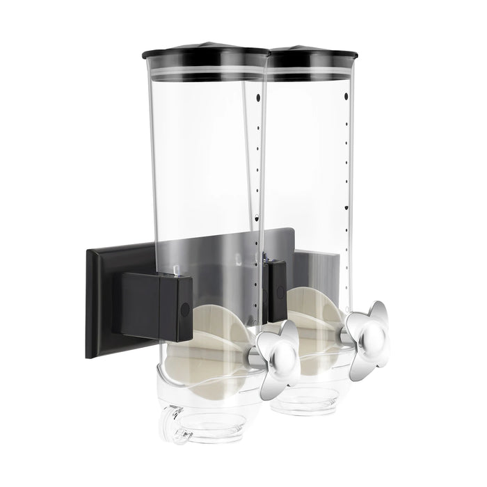 3L Wall‑Mounted Double Cereal Dispenser — Black with Measuring Cups