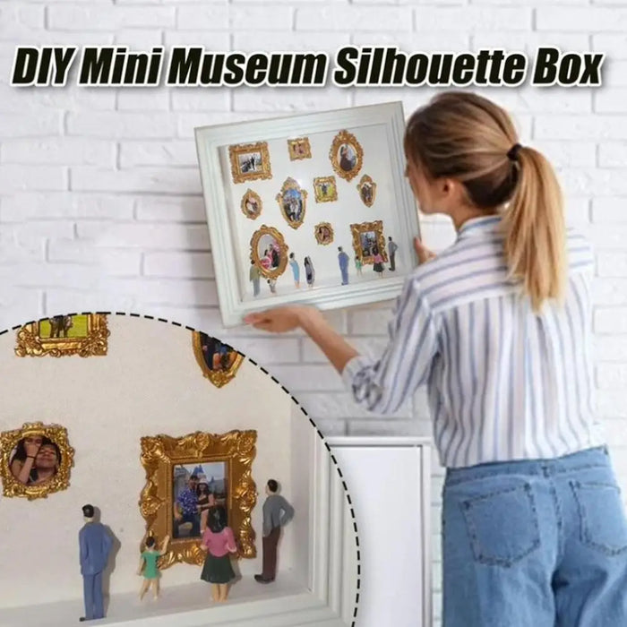 DIY Mini Museum Silhouette Box – Creative Memory Display Kit with Miniature Statues & Gold Frames