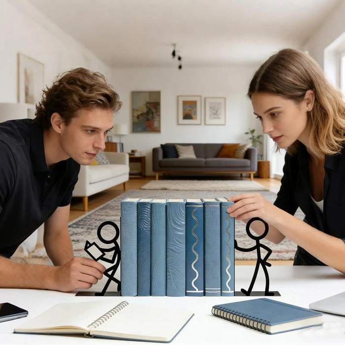 Metal Abstract Art Bookends — Non-Slip Heavy-Duty Shelf Supports (Set of 2)