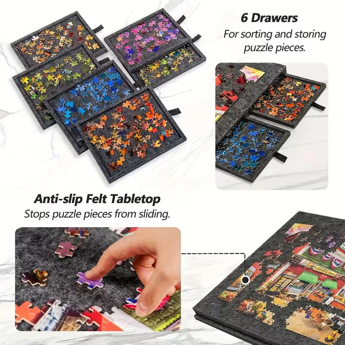 1500-Piece Jigsaw Puzzle Table with 6 Drawers — Felt Board, Tilting 2‑in‑1 Stand & Cover, Lightweight Portable