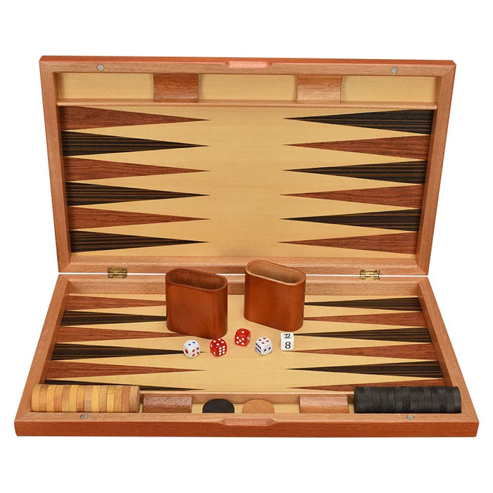 Handmade Foldable Wooden Backgammon Set – 11–17 inch, Inlaid Board & Full Accessory Set